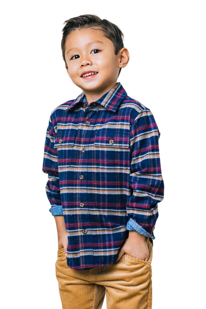 Boys' Flannel Flap Pocket Shirt, Kids, Main, color, Navy Autumn Plaid