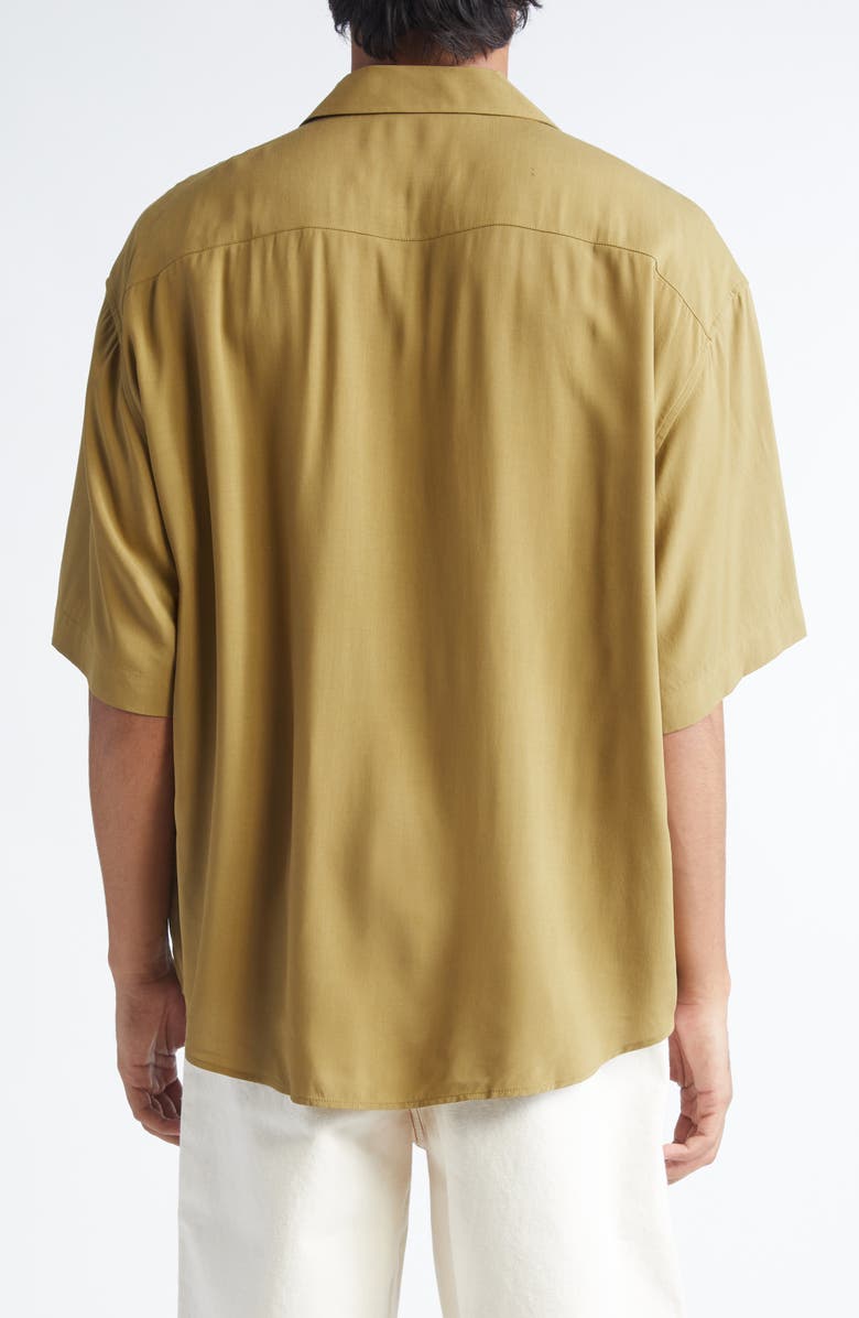 AMI PARIS Logo Embroidered Camp Shirt, Alternate, color, Bronze