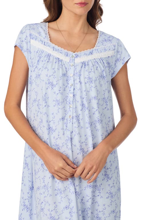 Eileen West Floral Cap Sleeve Nightgown In Blue