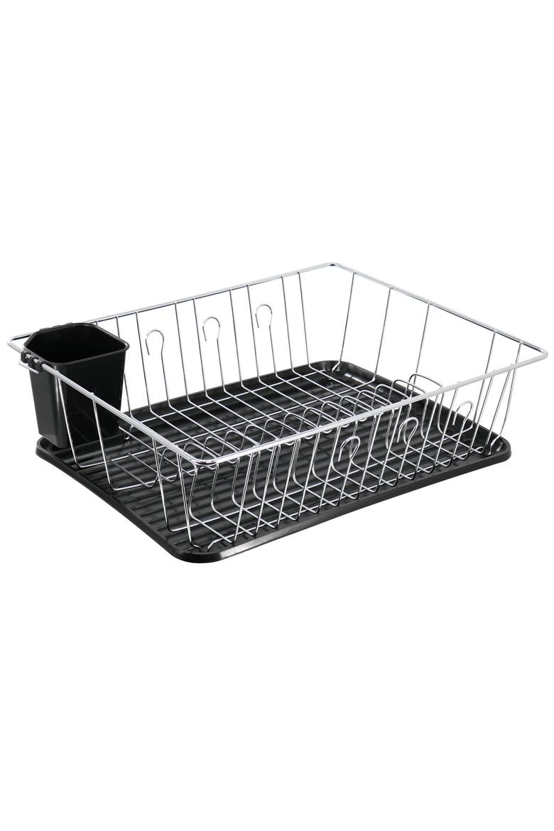 16 Inch Chrome Plated and Plastic Counter Top Drying Dish Rack, Alternate, color, Black