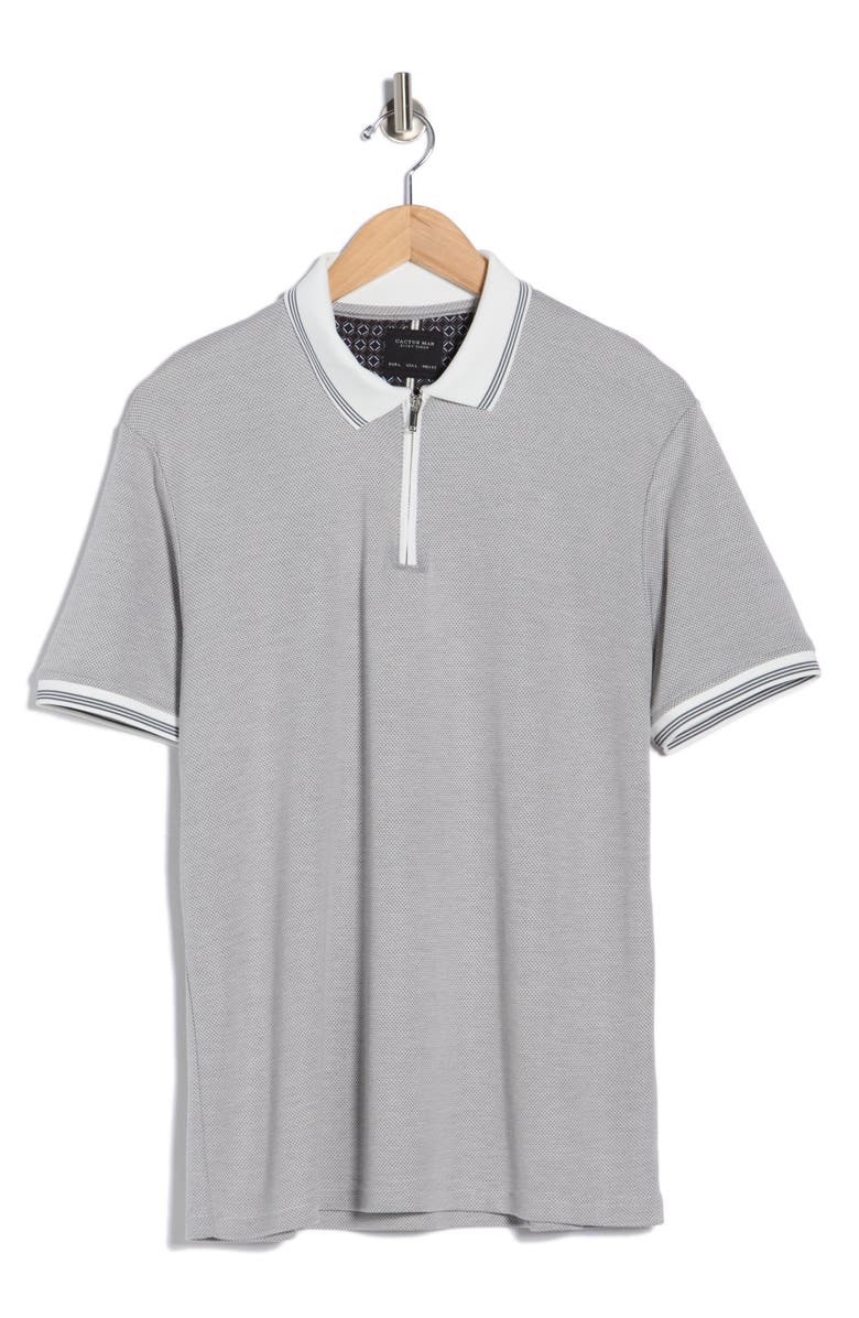 DENIM AND FLOWER Tipped Quarter Zip Knit Polo, Alternate, color, Charcoal