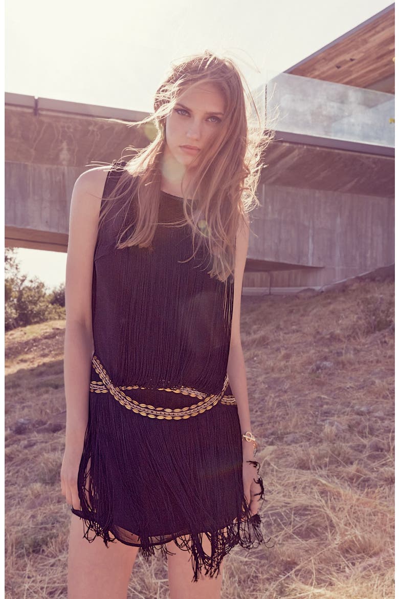 Tassel Embellished Shift Dress, Alternate, color, BLACK