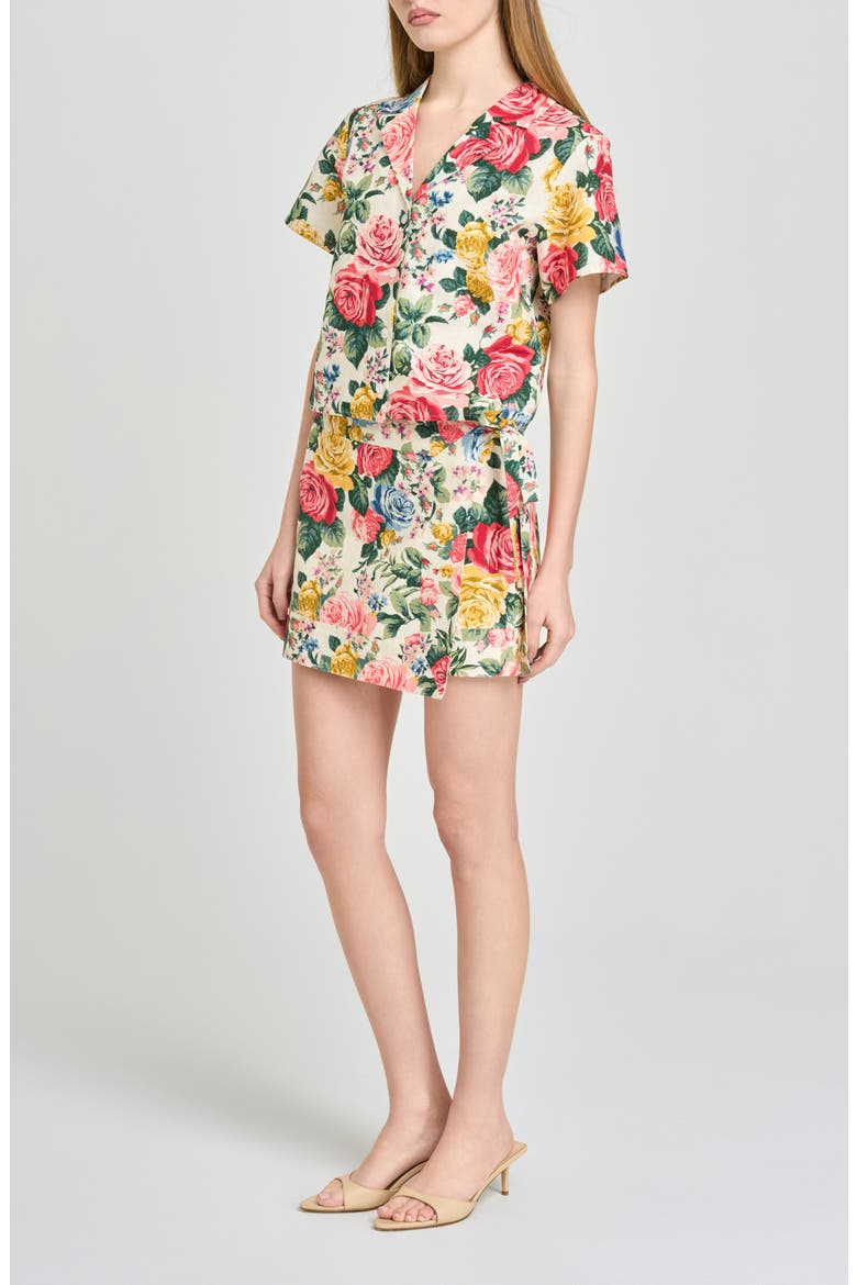 Amelia Short Sleeve Linen Blend Top, Alternate, color, IVORY ROSES