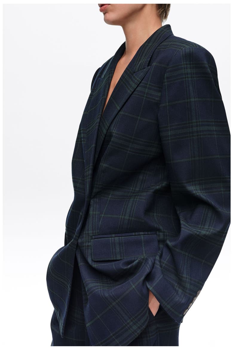 Checked Double-Breasted Tailored Jacket, Alternate, color, NAVY