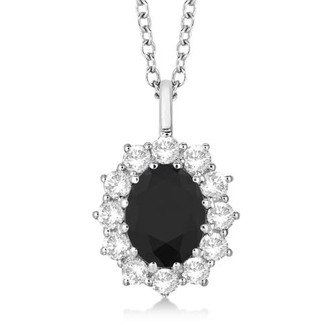 Oval Black & White Diamond Pendant Necklace 14k