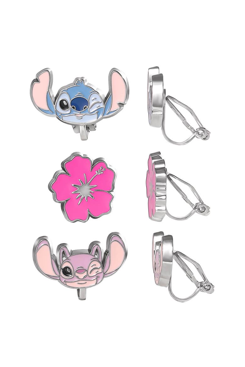 Clip-On 3 Piece Earring Set, Alternate, color, Pink, blue