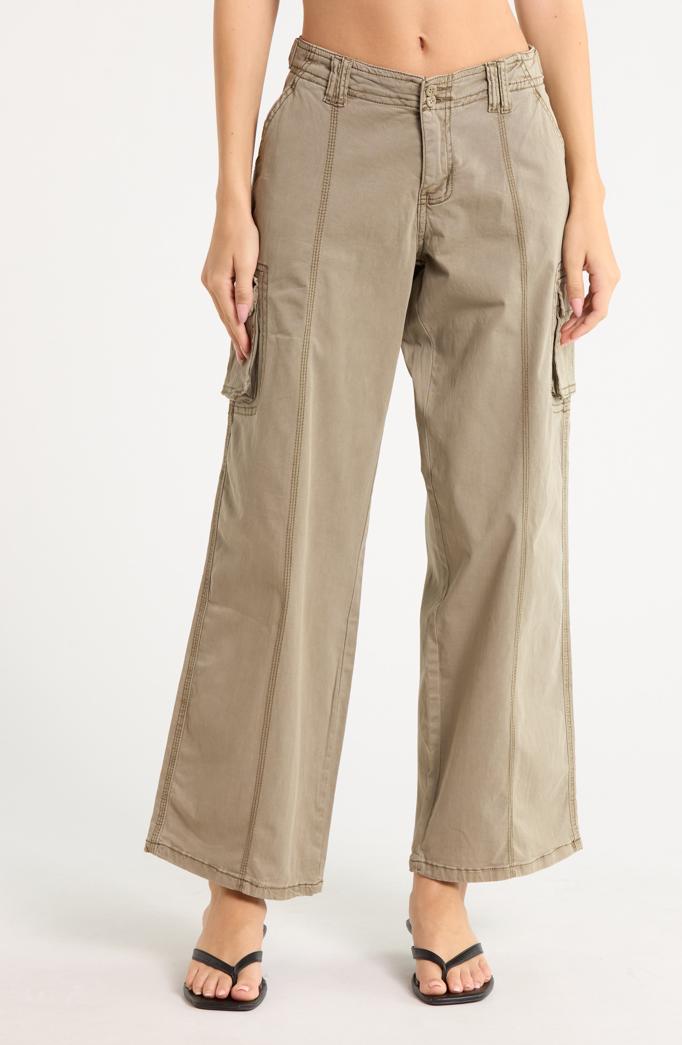 Low Rise Wide Leg Poplin Cargo Pants