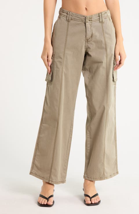 Low Rise Wide Leg Poplin Cargo Pants