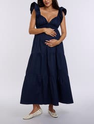 MOTHERHOOD MATERNITY Ruffle Sleeve Tie-Back Maternity Maxi Dress
