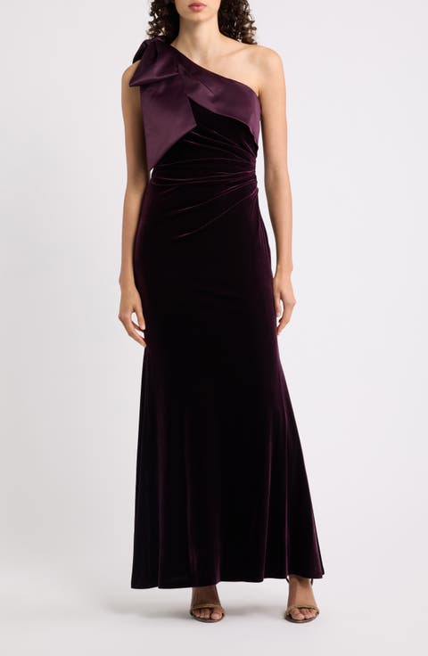 Velvet & Satin One-Shoulder Gown