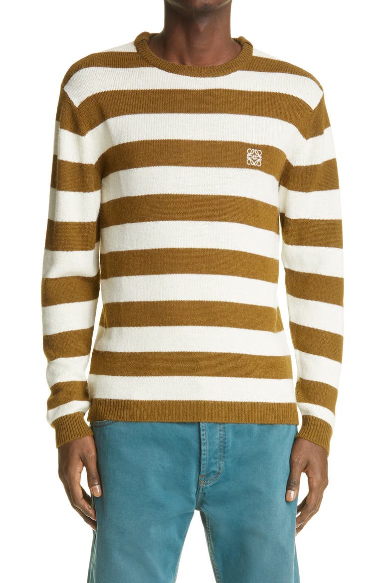 Stripe Anagram Logo Embroidered Sweater, Main, color, WHITE/KHAKI GREEN