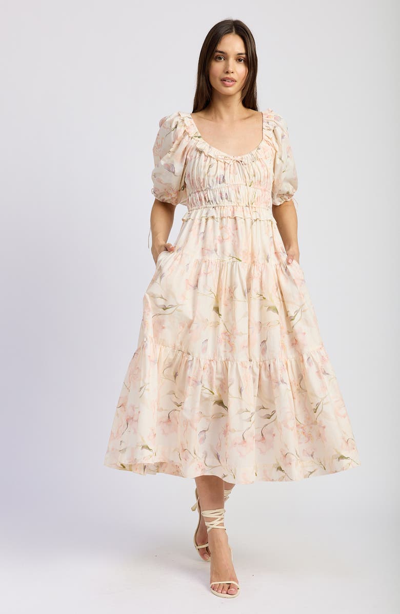 En Saison Floral Short Sleeve Tiered Midi Dress, Alternate, color,