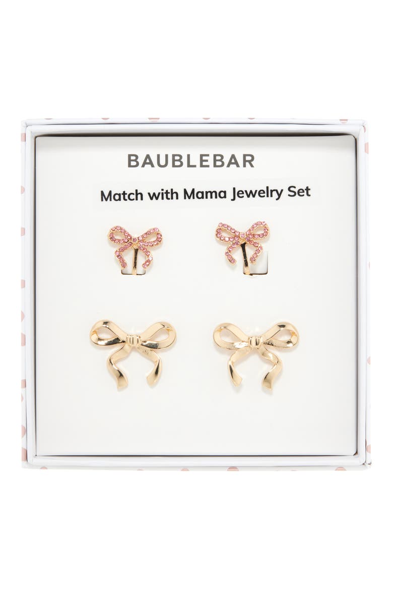 Match with Mama Set of 2 Bow Clip-On & Stud Earrings, Main, color, GOLD