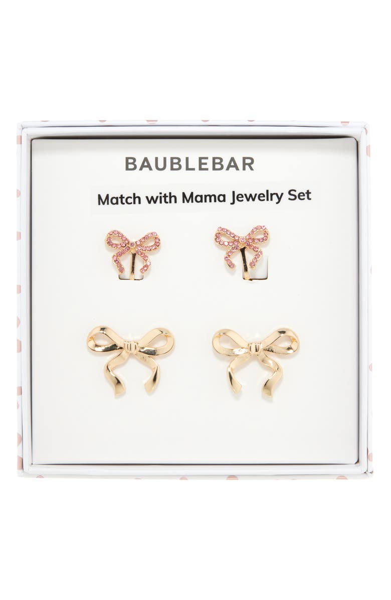 BaubleBar Match with Mama Set of 2 Bow Clip-On & Stud Earrings, Main, color, Gold