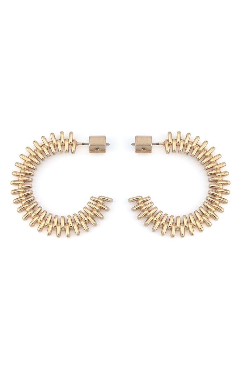 AllSaints Zipper Tooth Hoop Earrings, Alternate, color, Shiny Gold