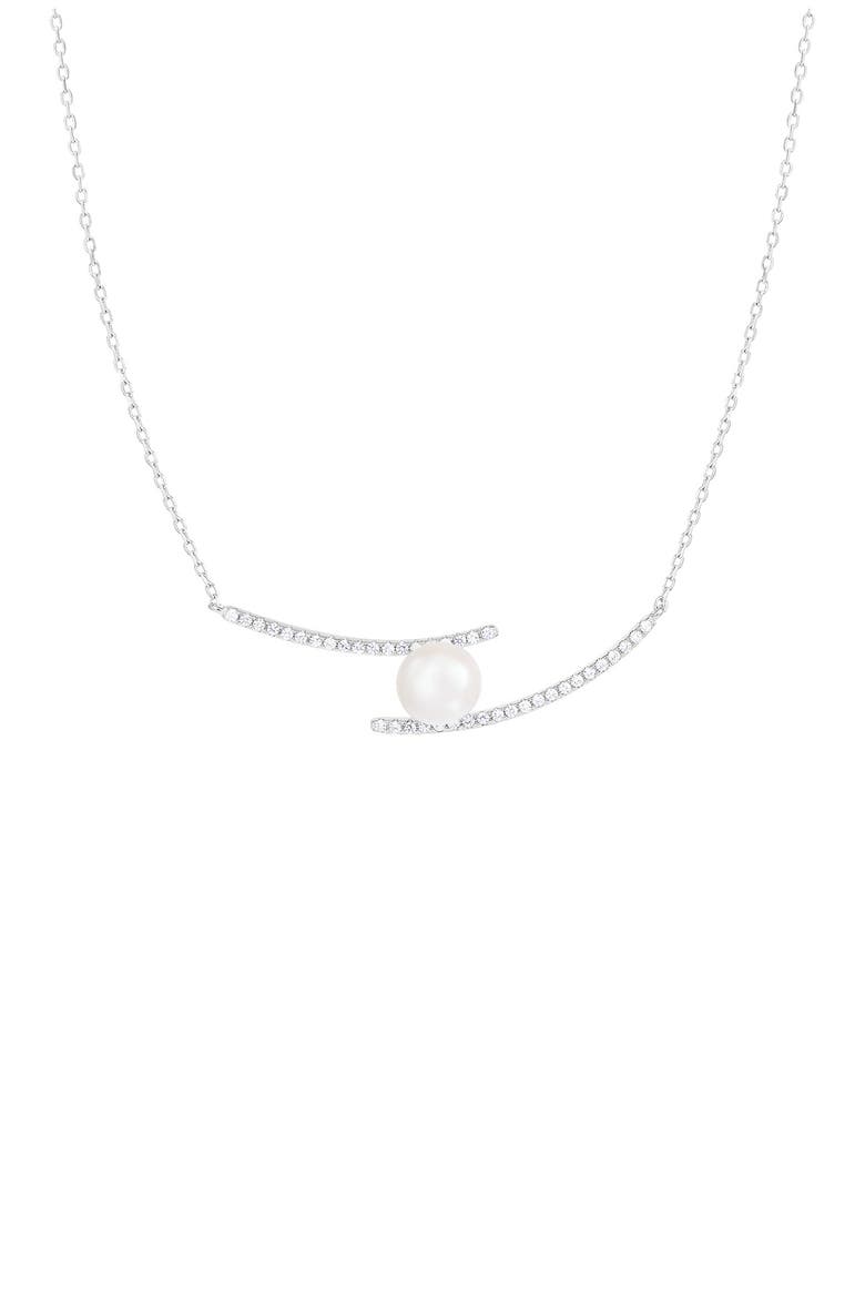 Sterling Silver Pavé CZ 7.5-8mm Pearl Pendant Necklace, Main, color, NATURAL WHITE