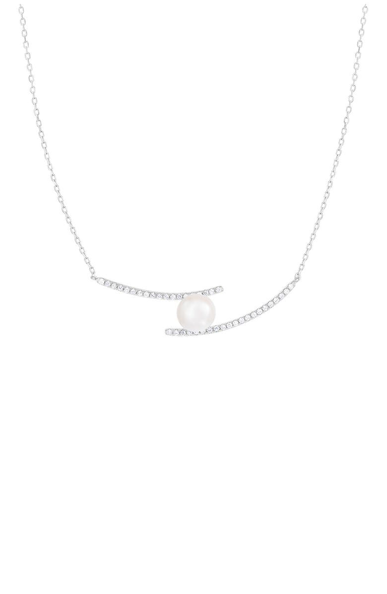 SPLENDID PEARLS Sterling Silver Pavé CZ 7.5-8mm Pearl Pendant Necklace, Main, color, Natural White