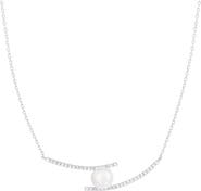 SPLENDID PEARLS Sterling Silver Pavé CZ 7.5-8mm Pearl Pendant Necklace