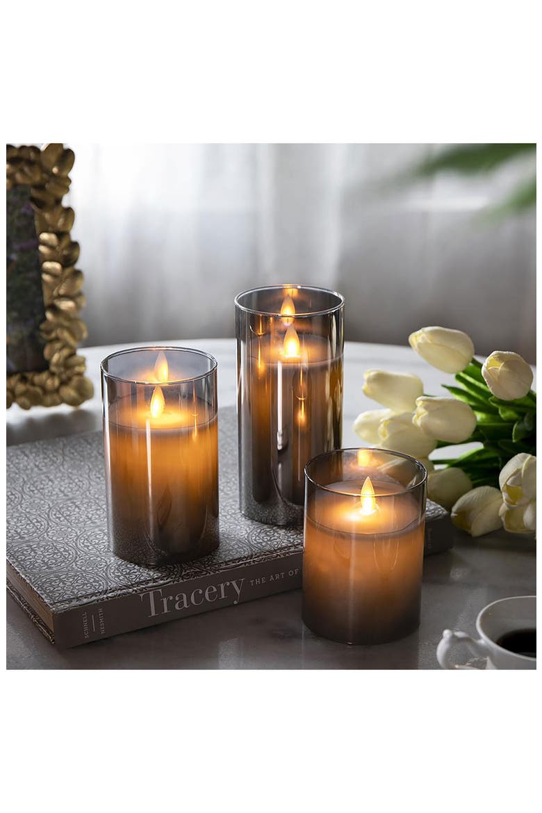 Set of 3 Flameless LED Candles, Alternate, color, GRAY