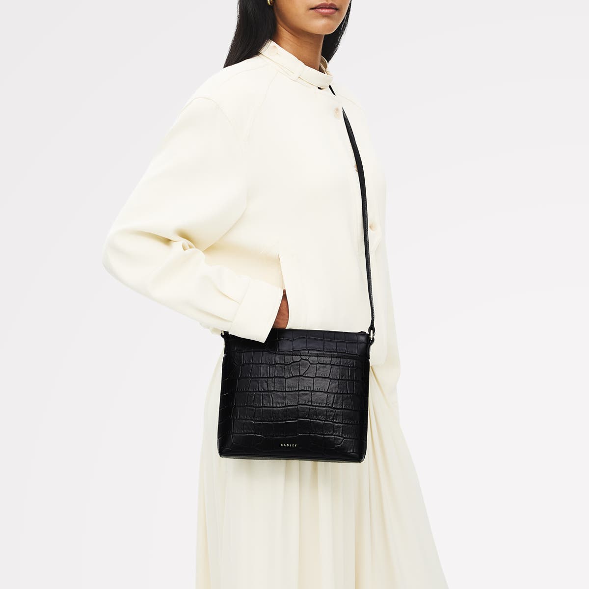 Radley Pockets - Faux Croc Small Ziptop Crossbody Bag, Alternate, color, 