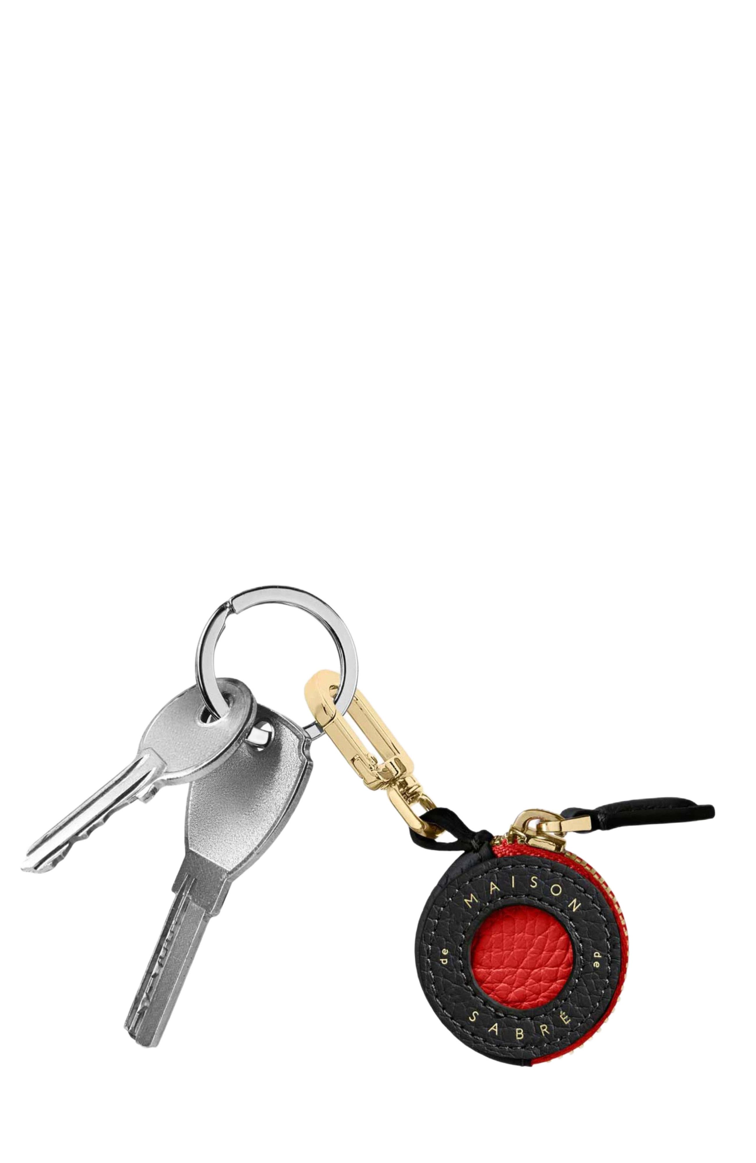 MAISON de SABRÉ Leather AirTag Charm, Alternate, color, Pomegranate Caviar