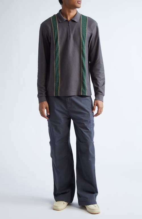 Palmes Mens Charcoal Lace-trim Long-sleeve Cotton Polo Top Xl In Black