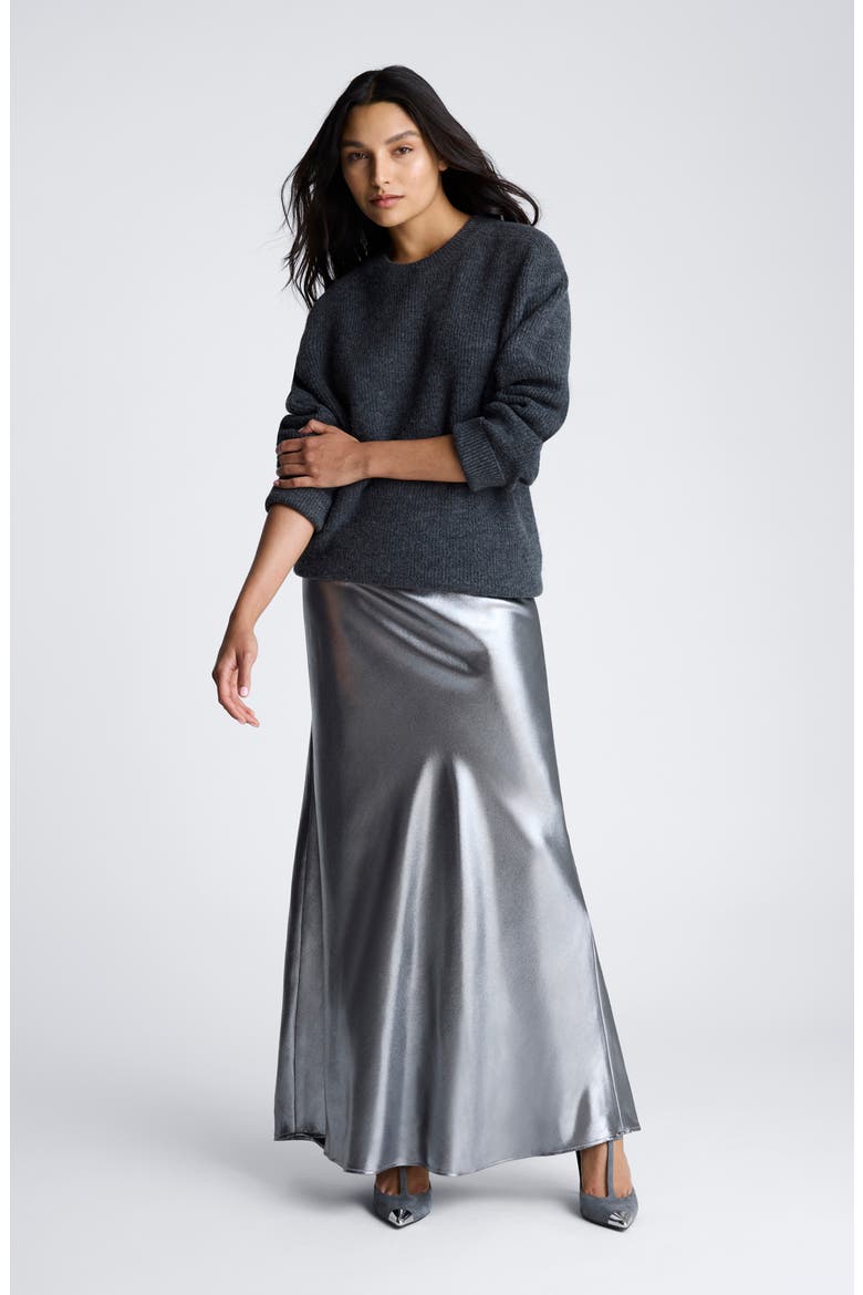 Metallic Bias Cut Maxi Skirt, Alternate, color, BLACK/ PEWTER