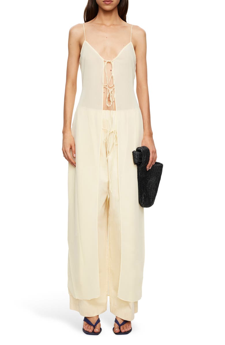 LIONESS Dune Tie Front Maxi Camisole, Main, color, Lemontini