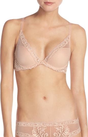 Sujetador Natori Feathers Con Aro Y Encaje - Color Midnight, Talla 85D, Escote De Contorno, Tirantes Ajustables