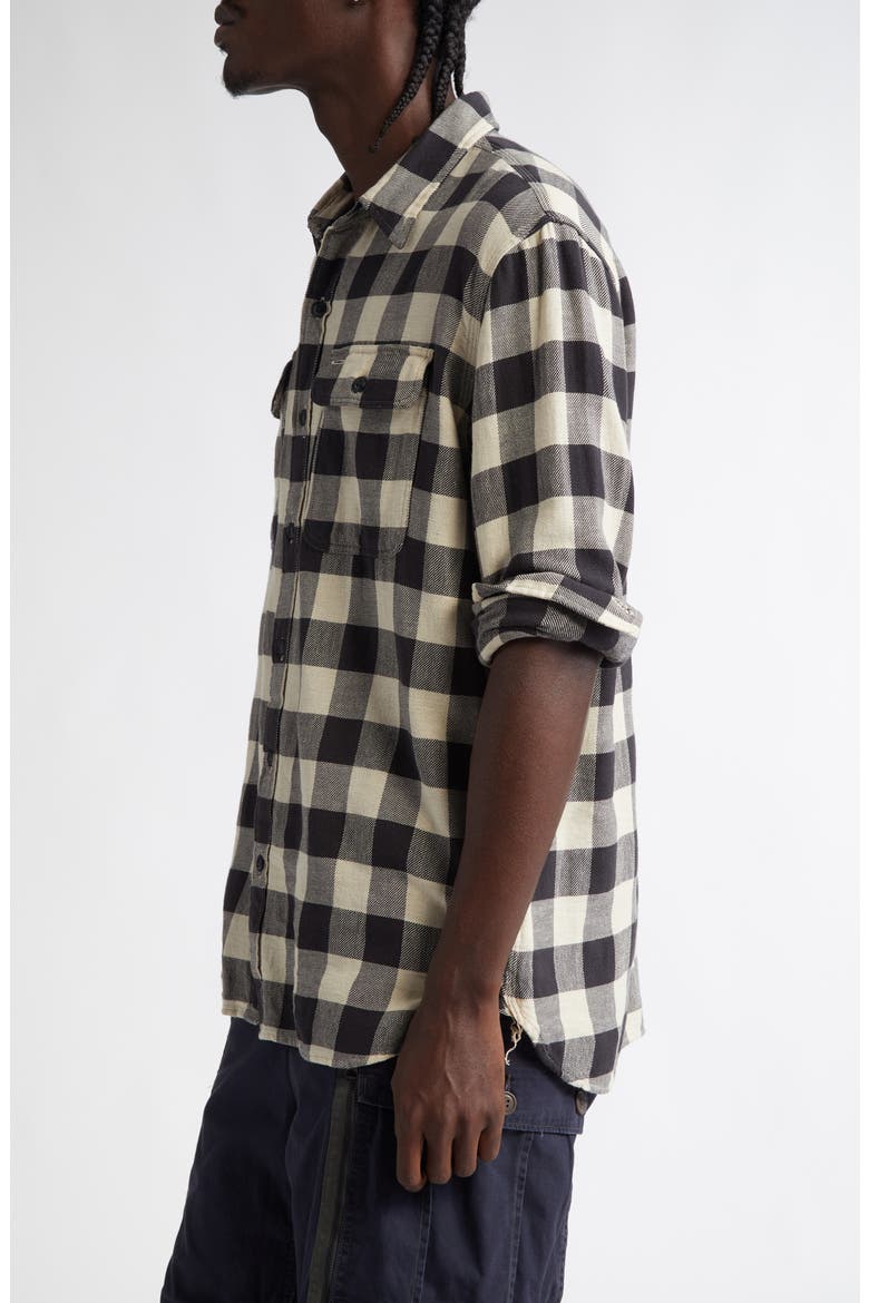 Check Cotton & Linen Flannel Button-Up Shirt, Alternate, color, BLACK/ CREAM