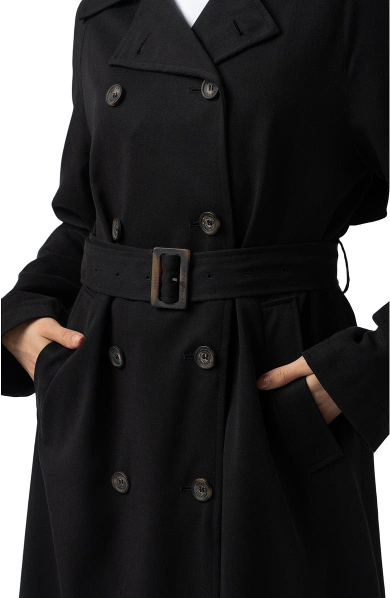 Saint + Sofia Marion Double Breasted Trench, Alternate, color, Black