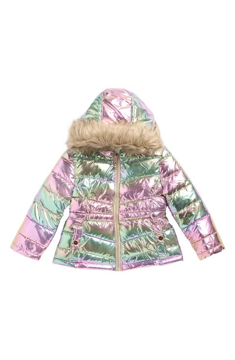 Kids' Metallic Puffer Jacket with Faux Fur Trim (Toddler & Little Kid)