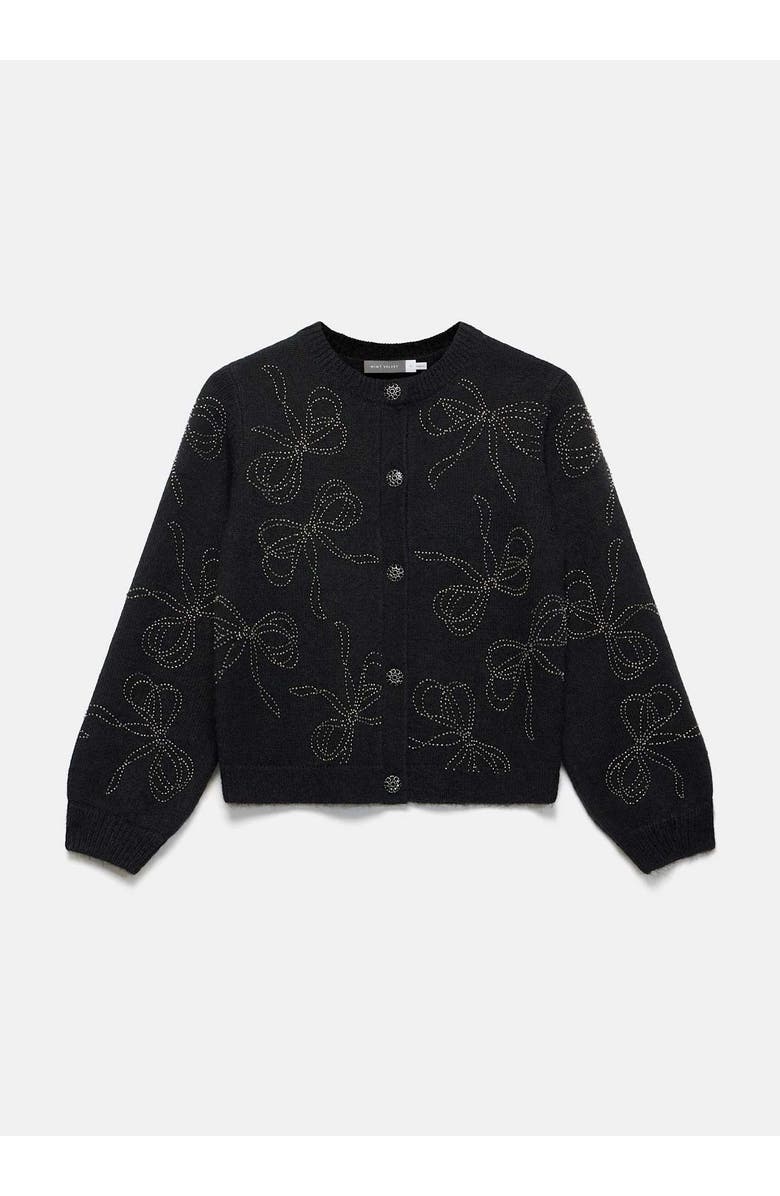 MINT VELVET Bow Detail Embellished Cardigan, Alternate, color, Black