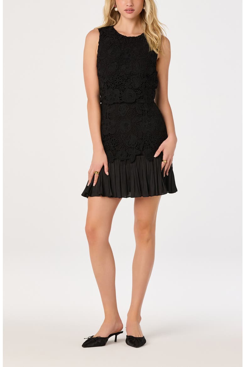 Berklee Lace Pleated Minidress, Main, color, BLACK