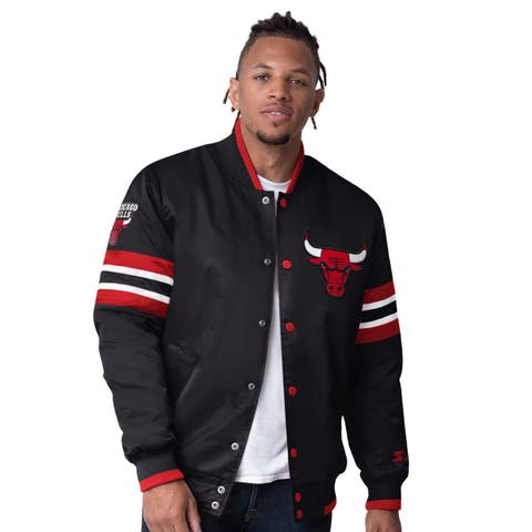 Men's Starter Black Chicago Bulls Scout Varsity Satin Full-Snap Jacket