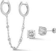 GLAZE JEWELRY CZ Double Huggie Chain & Stud Earrings Set