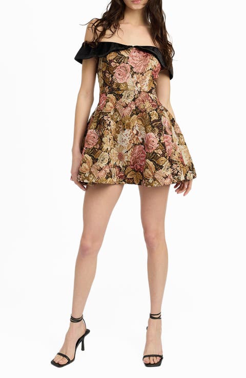 Carey Jacquard Off the Shoulder Fit & Flare Minidress