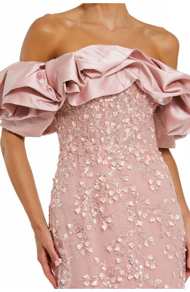 Mac Duggal Beaded Applique Off The Shoulder Mermaid Gown, Alternate, color, Rose