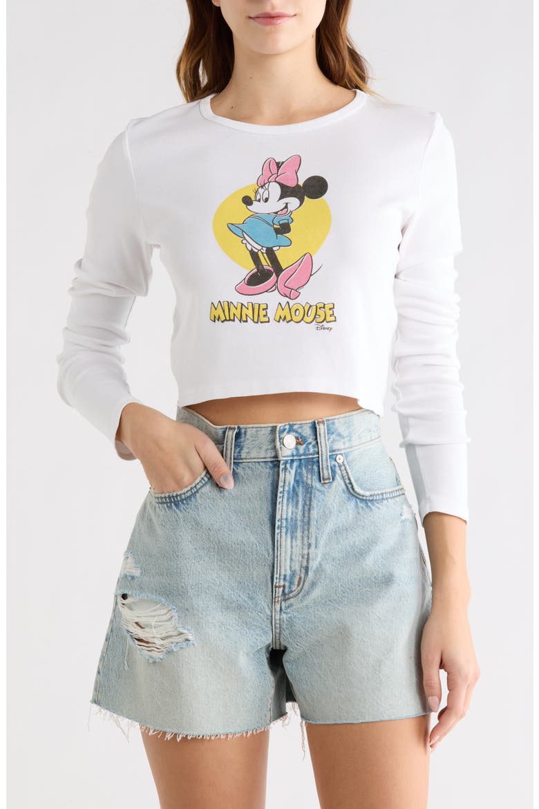 x Disney® Minnie Mouse Crop Long Sleeve Graphic T-Shirt, Main, color, WHITE