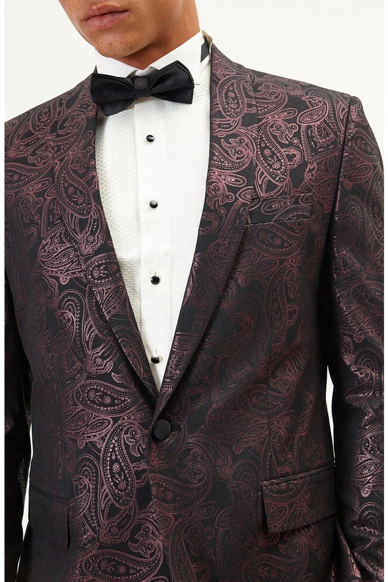 Metallic Paisley Pattern Tuxedo Jacket, Alternate, color, BURGUNDY