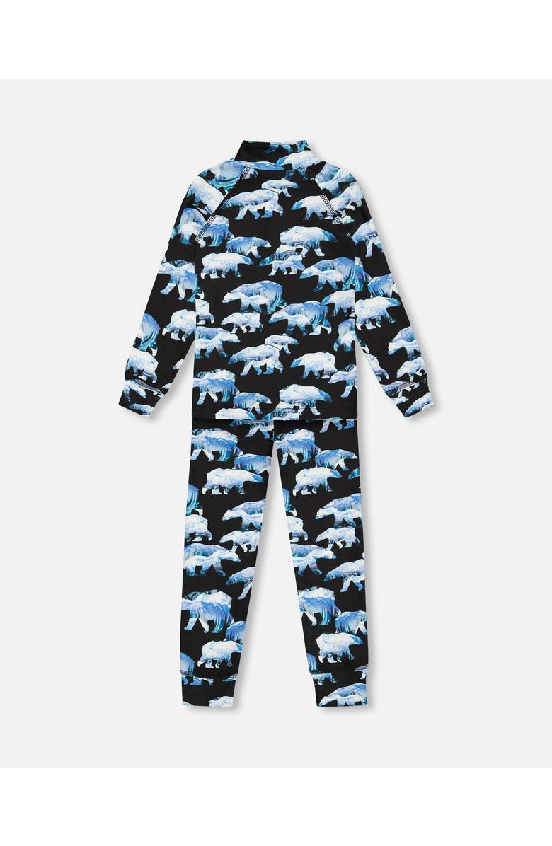 Deux par Deux Little Boy's Two Piece Thermal Underwear Set Black Printed Polar Bears, Alternate, color, Printed Bears