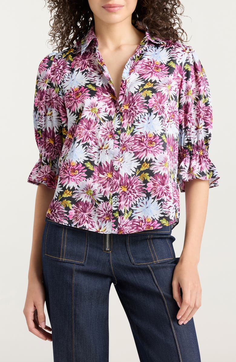 Cinq à Sept Fiona Dahlia Print Button-Up Shirt, Main, color, Lavender Crystal Multi