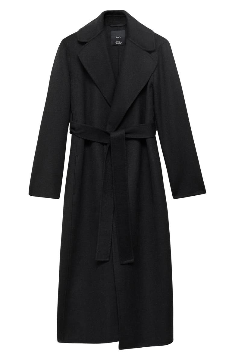 MANGO Wool Blend Wrap Coat, Main, color, Black
