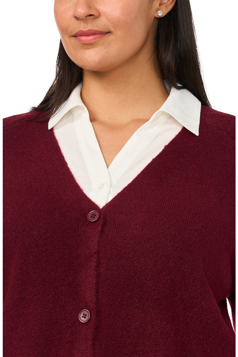 Mixed Media Twofer V-Neck Cardigan, Alternate, color, CRISP MERLOT