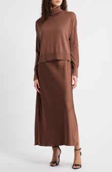 Halogen® Turtleneck Sweater & Satin Slipdress Set