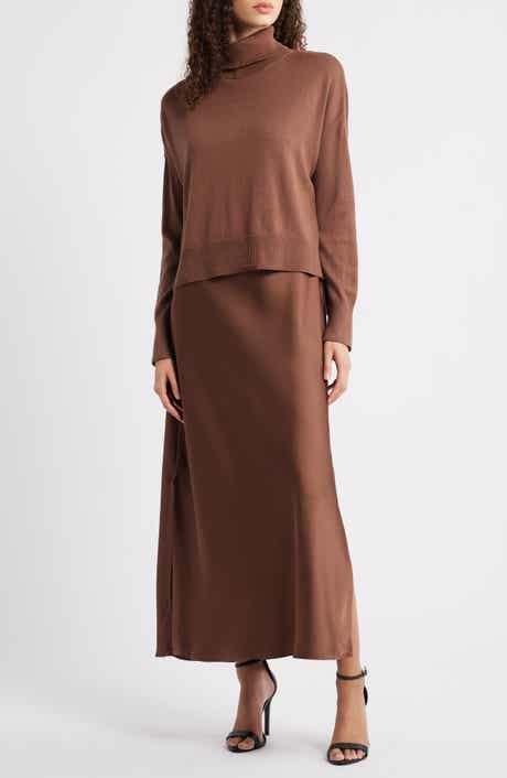 Halogen® Turtleneck Sweater & Satin Slipdress Set