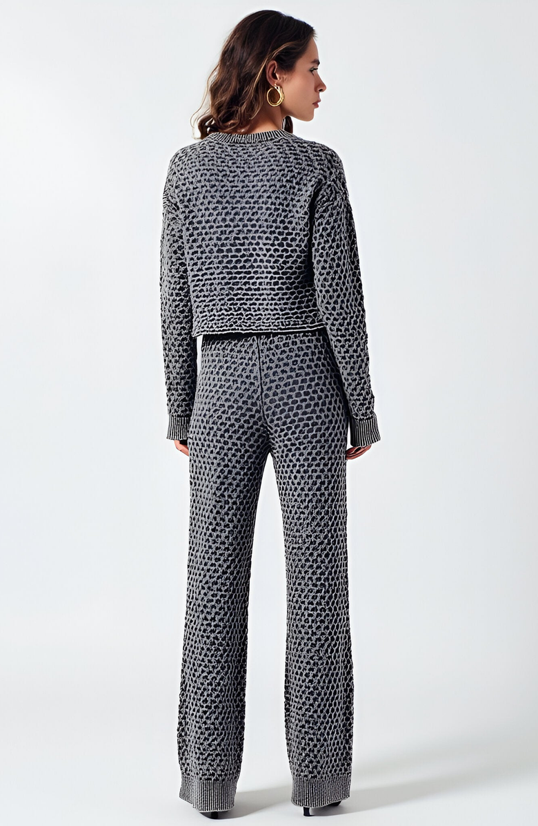 Modenaire Textured Knit Sweater Set with Crewneck Pullover and Wide-Leg Pants, Alternate, color,