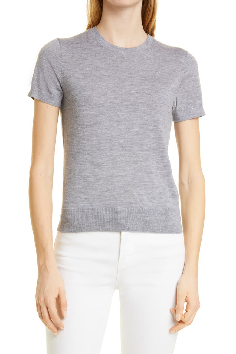 P Regal Short Sleeve Wool Blend Sweater, Main, color, COOL HEATHER GREY