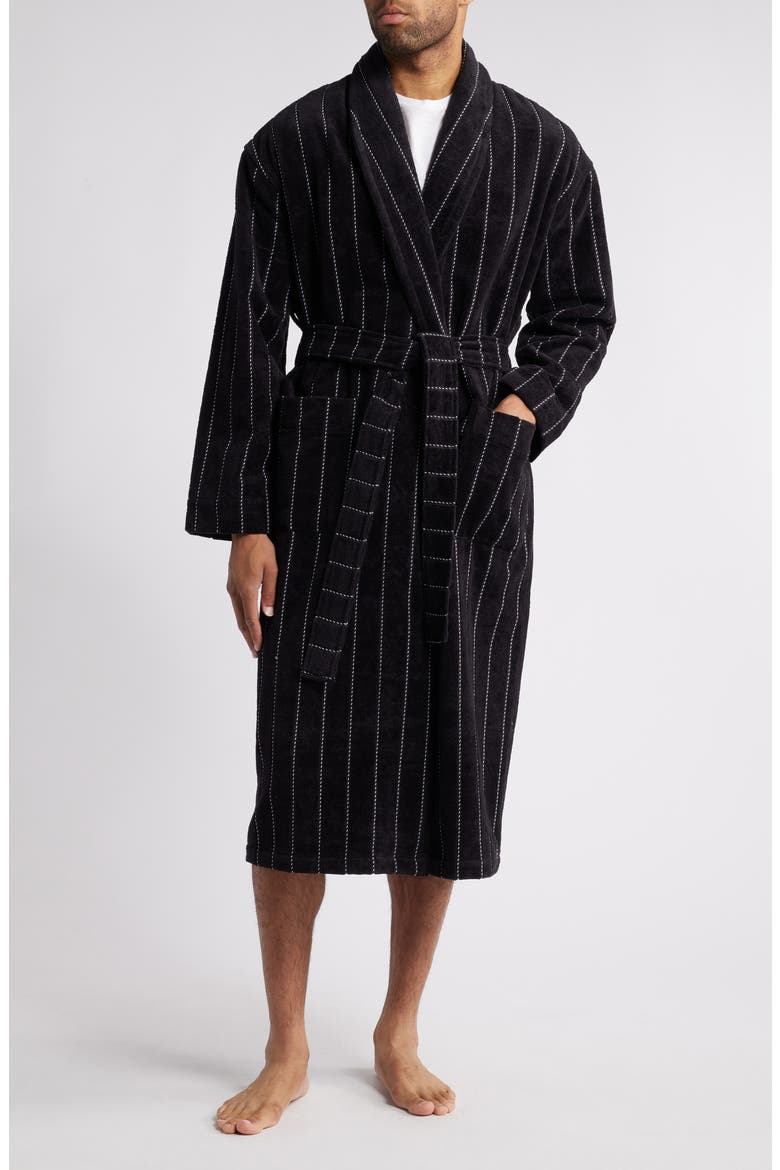 Out of Office Stripe Terry Velour Robe, Main, color, BLACK STRIPE