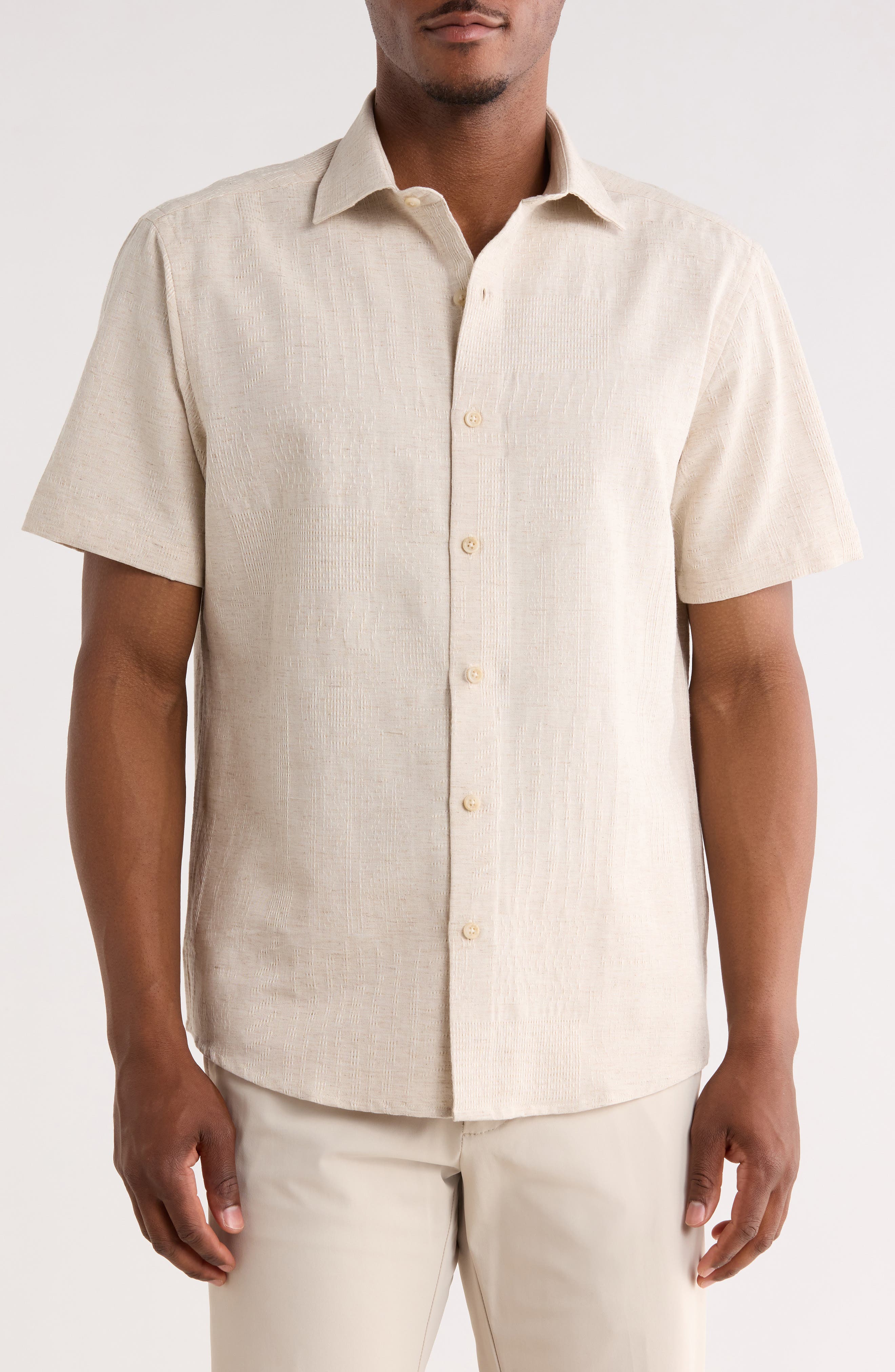 Quill Short Sleeve Cotton & Linen Button-Up Shirt